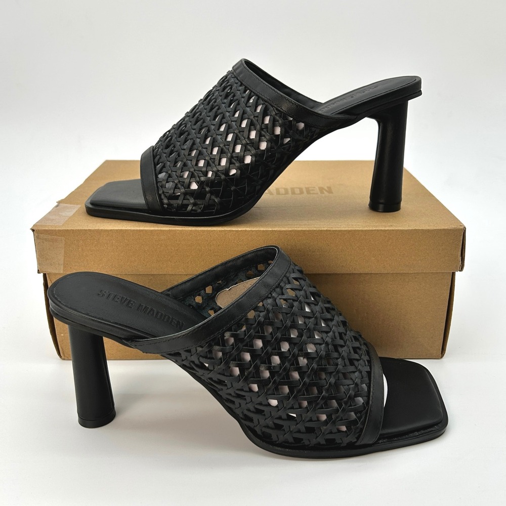 Block Heel Sandals‎ Steve Madden Fresca Womens Size 11 Black Woven Leather NEW